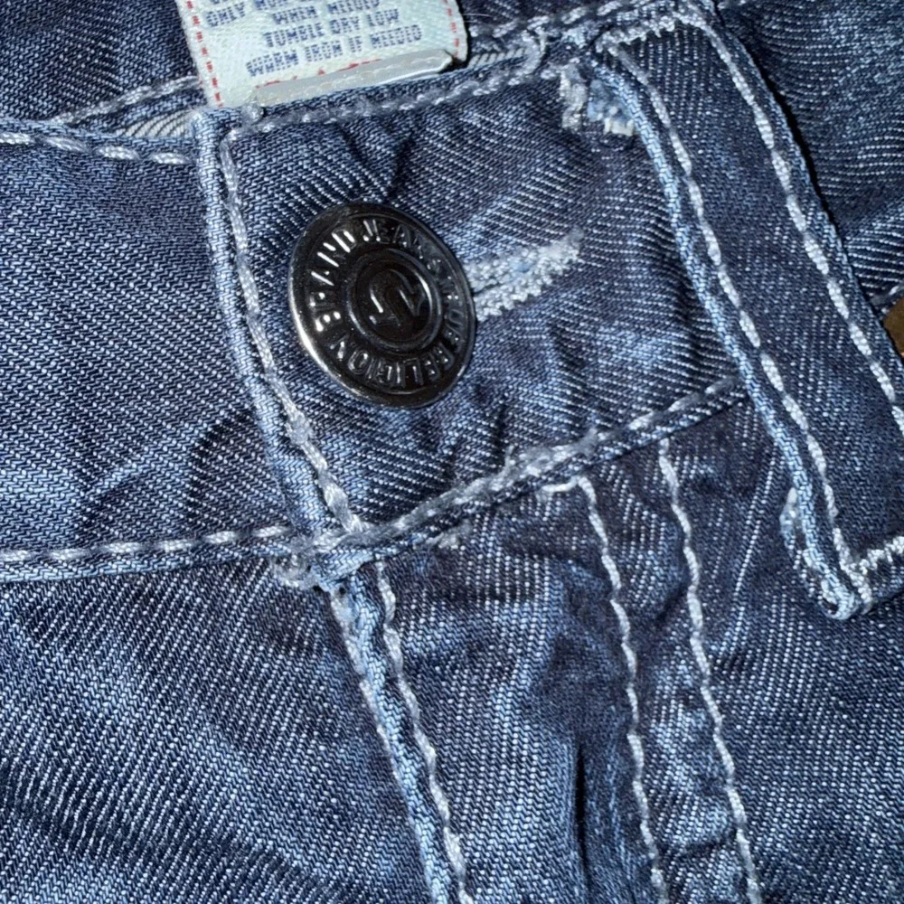 True Religion Mens Straight Leg Jeans Dark Wash Contrast Stitch Size 33 USA Made